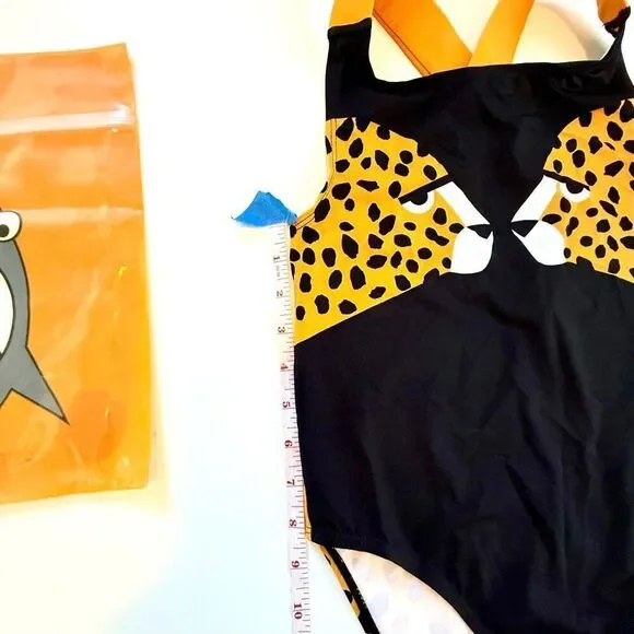 NWT Stella McCartney Kids black and yellow cheetah-print one-piece swimsuit. Si - Picture 9 of 10